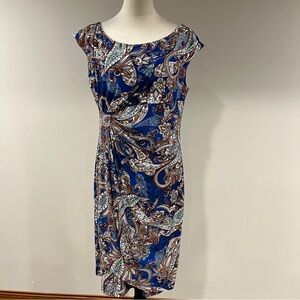 Sadie Elegant Blue Paisley cap sleeves stretchy mini plus size Dress size 16
